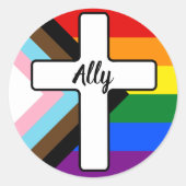Sticker Rond Rainbow Cross Progress Pride Flag Ally (Devant)