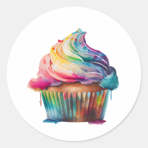 Sticker Rond Rainbow Cupcake