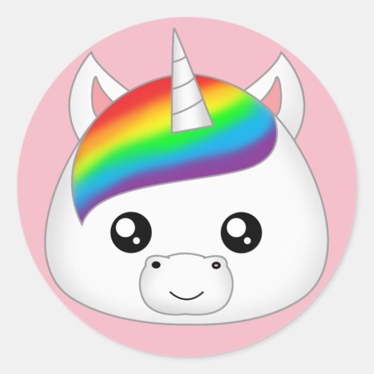 Sticker Rond Rainbow Cute Kawaii Unicorn tête de visage (Devant)
