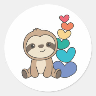 Sticker Rond Rainbow Flag Gay Pride Lgbtq Hearts Sloth Classic 