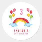 Sticker Rond Rainbow & Fun Balloons Fille Anniversaire Fête Fav (Devant)