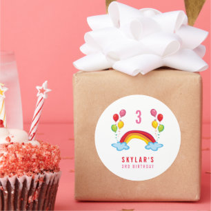 Sticker Rond Rainbow & Fun Balloons Fille Anniversaire Fête Fav