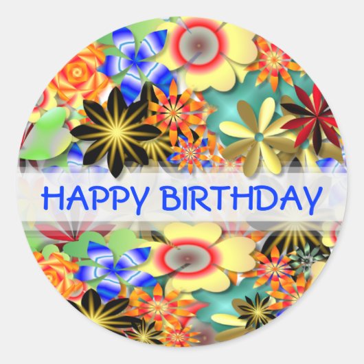 Sticker Rond Rainbow Garden Fleurs Art Déco Anniversaire (Devant)