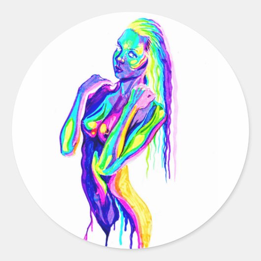 Sticker Rond Rainbow girl canvas print (Devant)