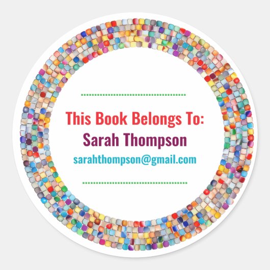 Sticker Rond Rainbow Glass Mosaic Circle Frame Name (Devant)