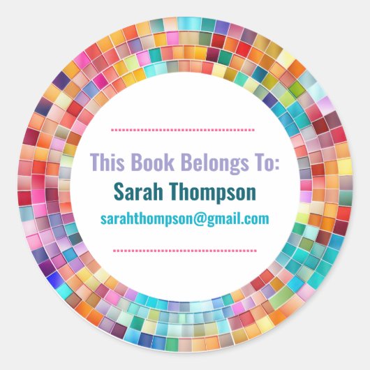 Sticker Rond Rainbow Glass Mosaic Circle Frame Name (Devant)