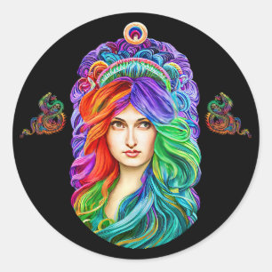 Sticker Rond Rainbow Goddess Queen Imaginaire art