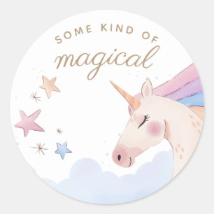Sticker Rond Rainbow Gold Watercolor Unicorn Anniversaire  