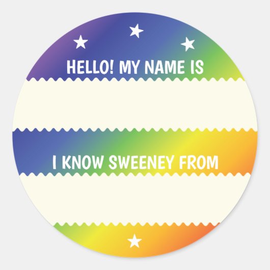 Sticker Rond Rainbow Hello Nom Balise Comment je connais quelqu (Devant)