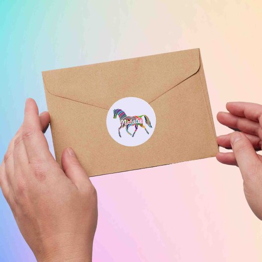 Sticker Rond Rainbow horse - personnalisé