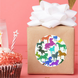 Sticker Rond Rainbow Horses - "Dotty about Horses !"