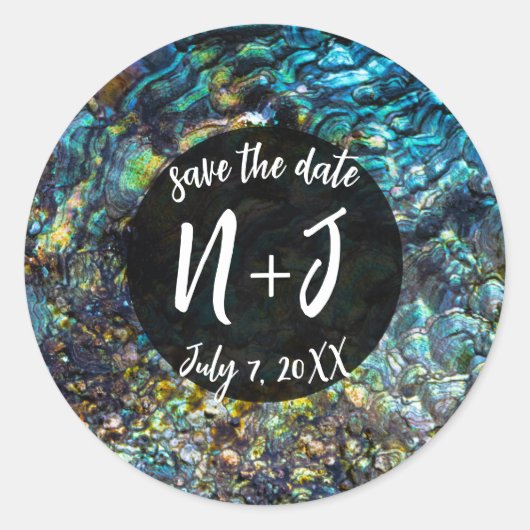 Sticker Rond Rainbow Iridescente Abalone Sea Shell Mariage (Devant)