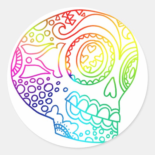 Sticker Rond Rainbow Lines Crâne à sucre en amour (Devant)