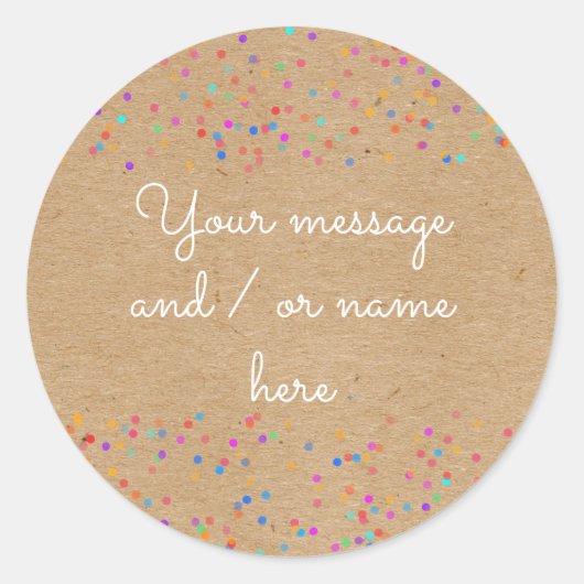 Sticker Rond Rainbow Mariage Confetti Rustique Kraft Nom du mes (Devant)