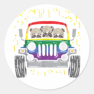 Sticker Rond Rainbow Monster Truck Carlin Chien Gay pride LGBT
