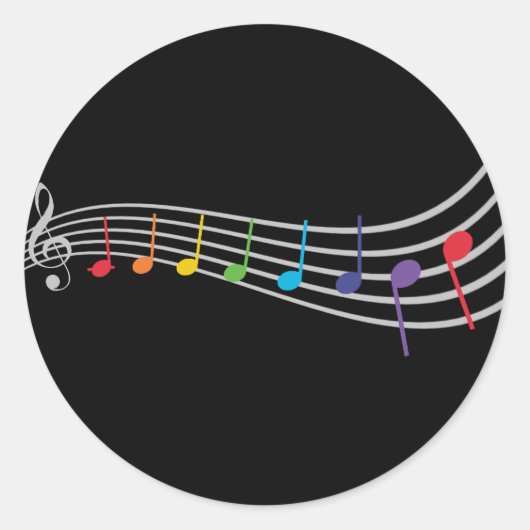 Sticker Rond Rainbow Music Notes Treble Clef Elegant Argent (Devant)