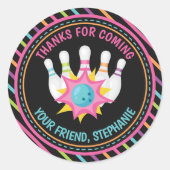 Sticker Rond Rainbow Neon Bowling Anniversaire Merci de fête (Devant)