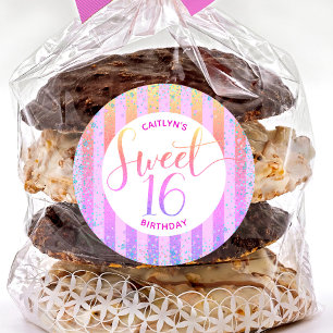 Sticker Rond Rainbow ombre script parties scintillant doux 16 a