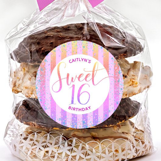 Sticker Rond Rainbow ombre script parties scintillant doux 16 a