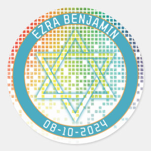 Sticker Rond Rainbow Pixel jeu vidéo Gamer Bar Mitzvah