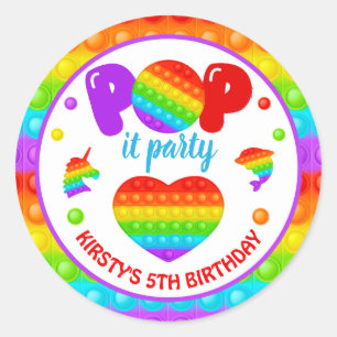 Sticker Rond Rainbow Pop It Fidget Toy Anniversaire