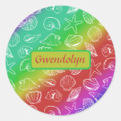 Sticker Rond Rainbow Shellfish Motif Ajouter un nom (Devant)