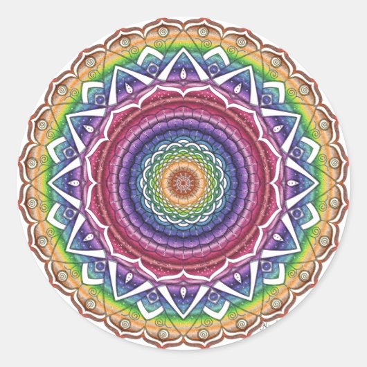 Sticker Rond Rainbow Spiral et Fleur géométrique Mandala (Devant)