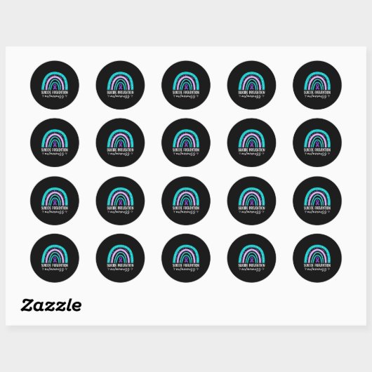 Sticker Rond Rainbow Suicide Prevention Awareness Teal & Pu (Feuille)