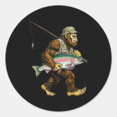 Sticker Rond Rainbow Trout Bigfoot Fisherman River Fishing Sasq (Devant)