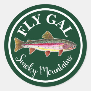 Sticker Rond Rainbow Trout Fly Fishing FLY GAL Personnaliser