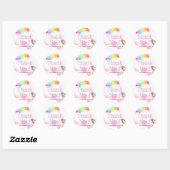 Sticker Rond Rainbow Unicorn Dab Dance Pose Rose Iced Donut (Feuille)