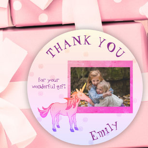 Sticker Rond Rainbow Unicorn Merci photo personnalisable