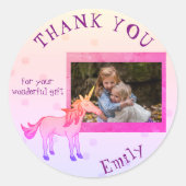 Sticker Rond Rainbow Unicorn Merci photo personnalisable (Devant)