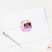 Sticker Rond Rainbow Unicorn Merci photo personnalisable (Enveloppe)