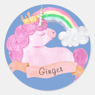 Sticker Rond 🌈 Rainbow Unicorn Nom personnalisé