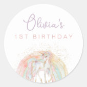 Sticker Rond Rainbow Unicorn Pastel Anniversaire (Devant)