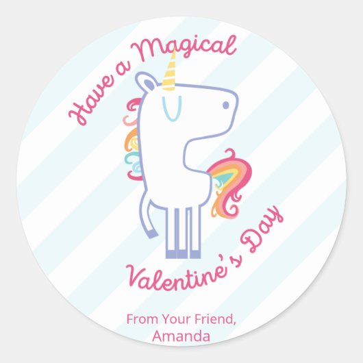 Sticker Rond Rainbow Unicorn personnalisée Valentine (Devant)