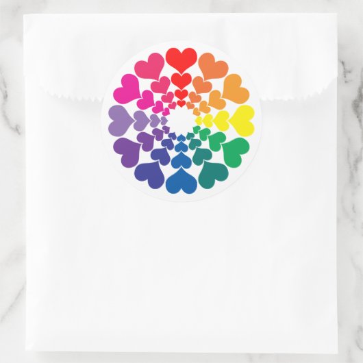 Sticker Rond Rainbow Valentine Hearts in a Circle (Sac)