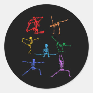 Sticker Rond Rainbow Yoga Skeleton Exercice Bone Halloween Part