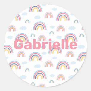 Sticker Rond Rainbows Boho Rose Bleu Jaune Fun Nom de fille