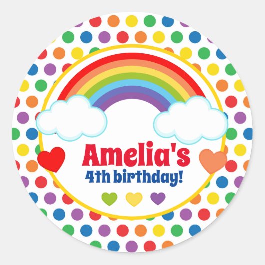 Sticker Rond Rainbows Coeurs et Dots Filles Anniversaire (Devant)