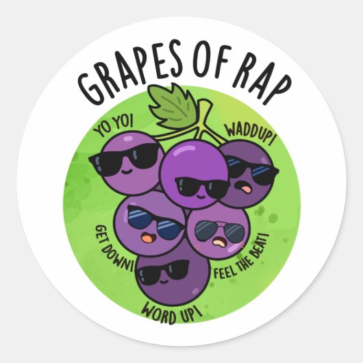 Sticker Rond Raisins De Rap Funny Fruit Pun (Devant)