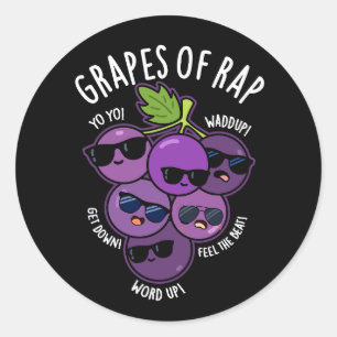 Sticker Rond Raisins De Rap Funny Fruit Pun Dark BG