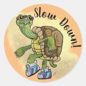 Sticker Rond Ralentir, Tortue Rapide Courir Terrapin (Devant)