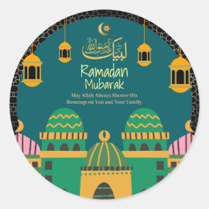 Sticker Rond Ramadan  Aïd Moubarak Golden Calligraphie noir