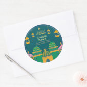 Sticker Rond Ramadan| Aïd Moubarak Golden Calligraphy Greenblu (Enveloppe)
