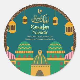 Sticker Rond Ramadan  Aïd Moubarak Golden Calligraphy Maroon