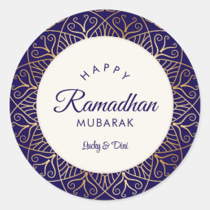 Sticker Rond Ramadhan Mubarak Navy et Golden Mandala