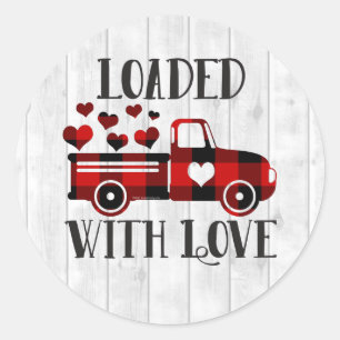 Sticker Rond Ramassage Camion Buffalo Plaid Coeur Saint-Valenti