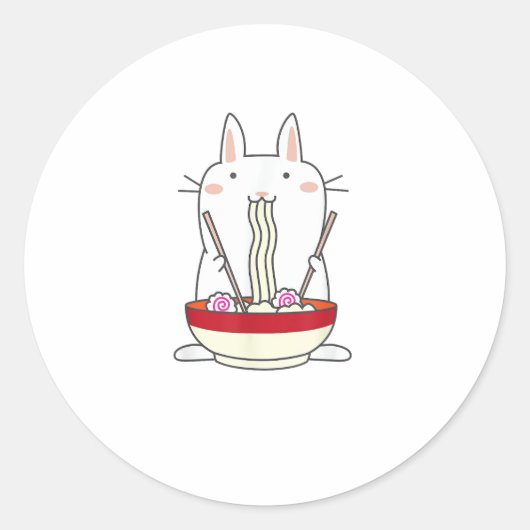 Sticker Rond Ramen Bunny nouilles japonaises Kawaii Rabbit Tee  (Devant)